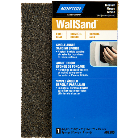 NORTON CO 4-7/8" x 2-7/8" x 1" WallSand Sanding Sponge, Medium, Single Angle 02285